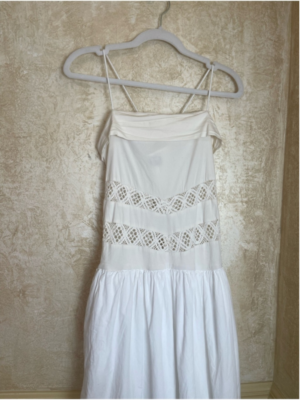Free People Starheart Crochet Inset Waist Bubble Hem Midi Dress White Size XL - Picture 11 of 14